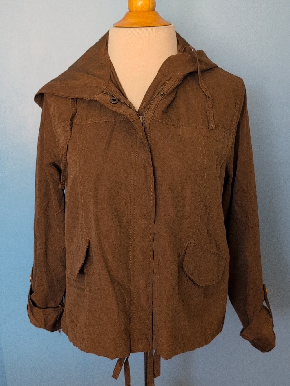 NWOT Mine Hooded Utility Jacket Lightweight Full Zip Anorak Brown Size M